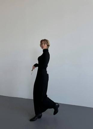 Стильное облегающее платье миди с длинными рукавами силуэтная джерси на флисе черный4 фото