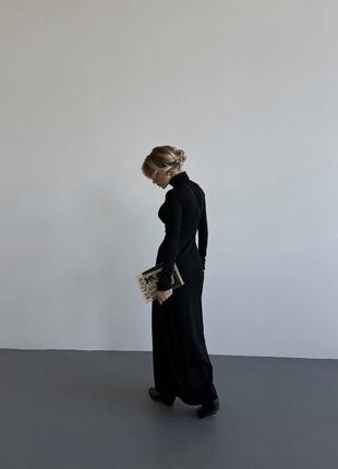 Стильное облегающее платье миди с длинными рукавами силуэтная джерси на флисе черный8 фото