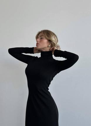Стильное облегающее платье миди с длинными рукавами силуэтная джерси на флисе черный2 фото