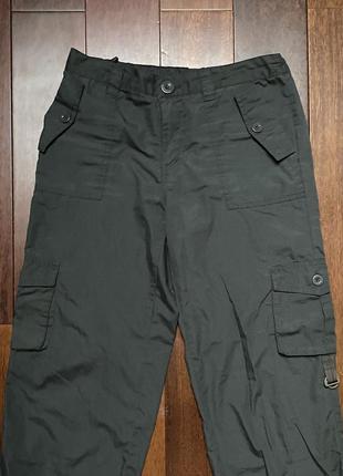 Карго / хаки / широкие / легкие укороченные брюки2 фото