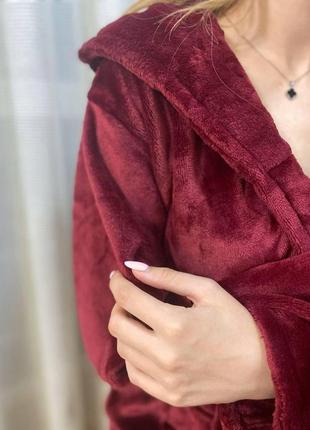 Женский халат плюш бордовый2 фото