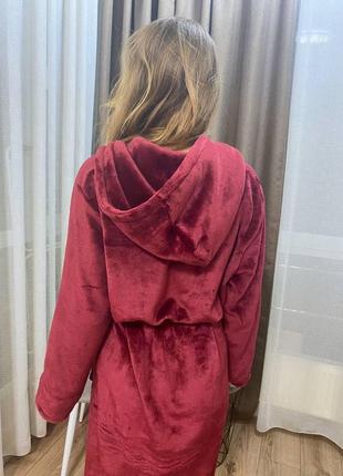 Женский халат плюш бордовый3 фото