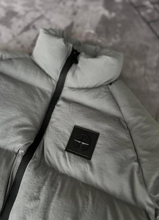 Мужская зимняя куртка stone island серая до -20*с дутая без капюшона пуховик стон айленд (b)5 фото