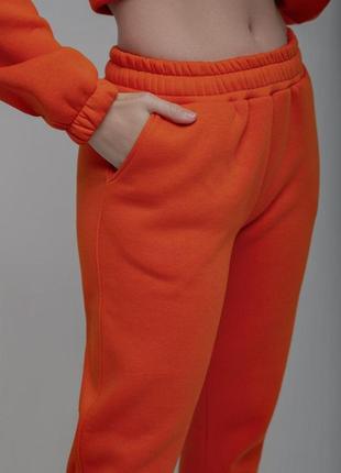 Женский флисовый спортивный костюм зимний оранжевый комплект оверсайз худи + штаны на зиму (b)4 фото