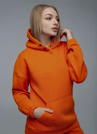 Женский флисовый спортивный костюм зимний оранжевый комплект оверсайз худи + штаны на зиму (b)2 фото