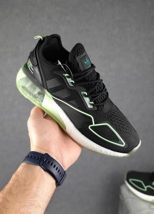 Мужские кроссовки adidas zx 2k чёрные с салатовым