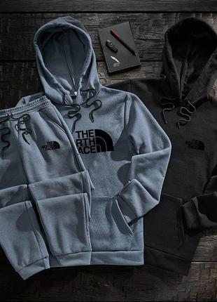 Чоловічий зимовий спортивний костюм the north face чорний набір худі + худі + штани тнф (b)6 фото