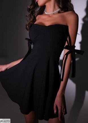 Платье вечернее нарядное красивое верх приталенный с пышной юбкой клеш черное с открытыми плечами и декольте2 фото