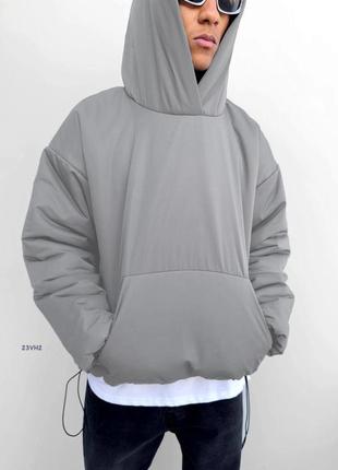 Мужская зимняя куртка оверсайз короткая белая до -18*с короткий пуховик с капюшоном (b)3 фото