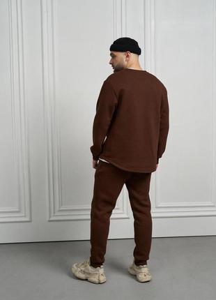 Чоловічий зимовий спортивний костюм коричневий без капюшона stout комплект світшот + штани на флісі (b)2 фото