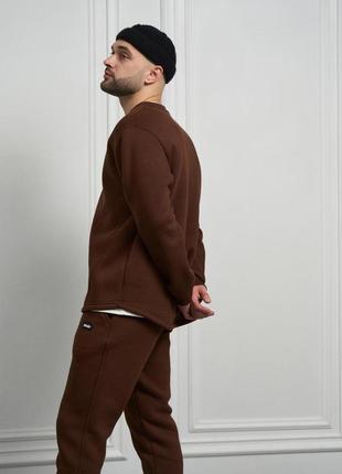 Чоловічий зимовий спортивний костюм коричневий без капюшона stout комплект світшот + штани на флісі (b)4 фото