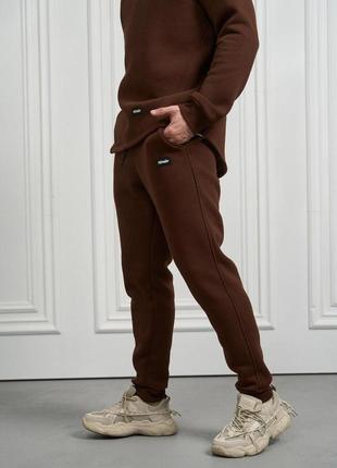Чоловічий зимовий спортивний костюм коричневий без капюшона stout комплект світшот + штани на флісі (b)5 фото