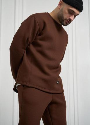Чоловічий зимовий спортивний костюм коричневий без капюшона stout комплект світшот + штани на флісі (b)6 фото