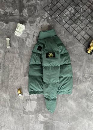 Чоловіча зимова куртка stone island бірюзова до -20*с дута без капюшона пуховик стон айленд (b)3 фото