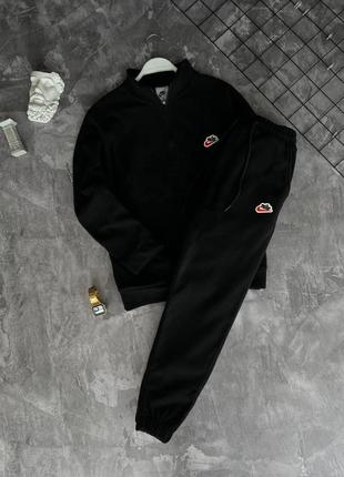 Мужской зимний спортивный костюм nike плюшевый черный оверсайз без капюшона из полара (b)