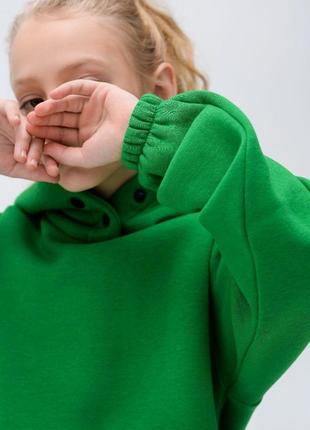 Детский флисовый спортивный костюм зимний зеленый комплект оверсайз худи + штаны на зиму (b)8 фото