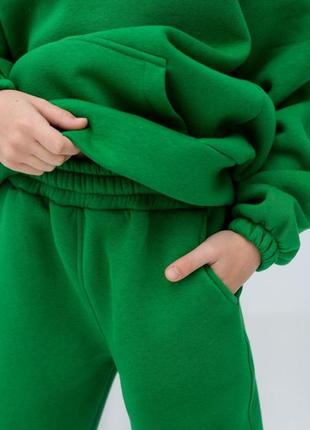 Детский флисовый спортивный костюм зимний зеленый комплект оверсайз худи + штаны на зиму (b)5 фото