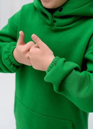 Детский флисовый спортивный костюм зимний зеленый комплект оверсайз худи + штаны на зиму (b)6 фото