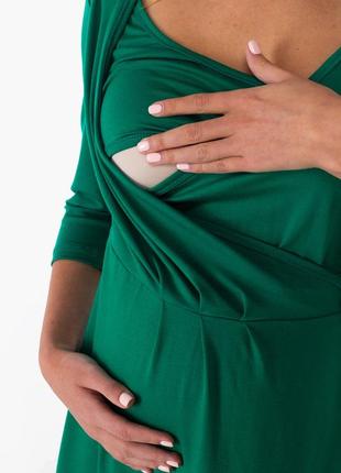 Базовое трикотажное платье для беременных и кормящих на запах (изумруд)4 фото