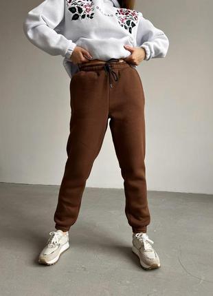 Женские зимние спортивные штаны коричневые трехнитка на флисе lina брюки на зиму (b)2 фото
