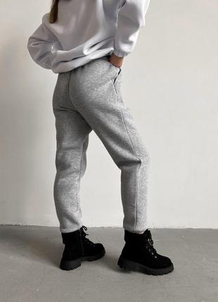Женские зимние спортивные штаны серые трехнитка на флисе lina брюки на зиму (b)2 фото