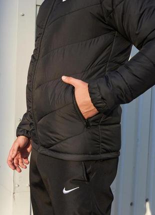Удобная куртка мужская весенняя осенняя стеганая черная | демисезонные мужские куртки с капюшоном10 фото