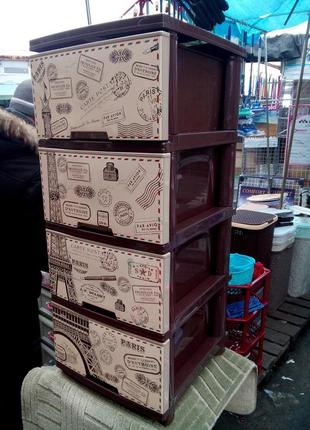 Комод на 4 ящика с декором "париж" коричневый алеана3 фото