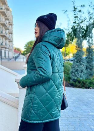 Зеленая зимняя женская куртка на силиконе с 42 по 60 размер7 фото