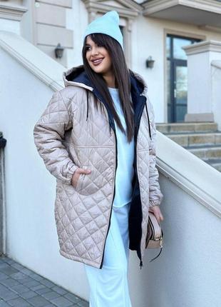 Бежевая зимняя женская куртка на силиконе с 42 по 60 размер7 фото