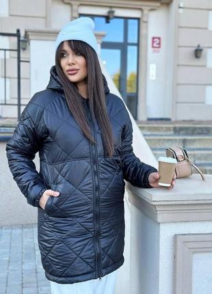 Бежевая зимняя женская куртка на силиконе с 42 по 60 размер3 фото