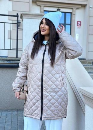 Бежевая зимняя женская куртка на силиконе с 42 по 60 размер1 фото