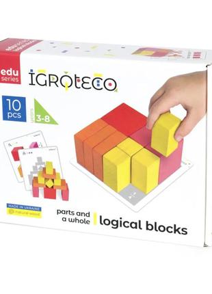 Деревянный детский развивающий набор igroteco "кубики части и целое" 20 штук 900460