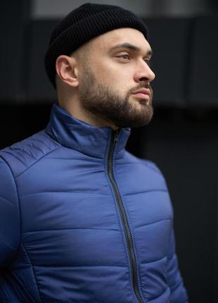 Удобная короткая куртка мужская весенняя осенняя стеганая синяя | демисезонные мужские куртки5 фото