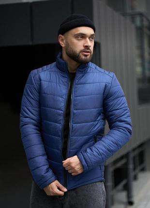 Удобная короткая куртка мужская весенняя осенняя стеганая синяя | демисезонные мужские куртки2 фото