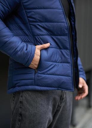 Удобная короткая куртка мужская весенняя осенняя стеганая синяя | демисезонные мужские куртки8 фото