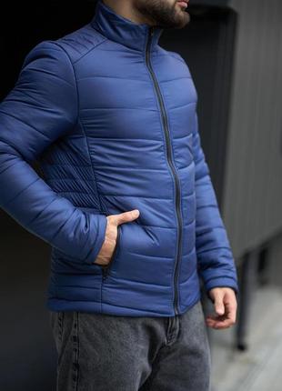 Удобная короткая куртка мужская весенняя осенняя стеганая синяя | демисезонные мужские куртки7 фото