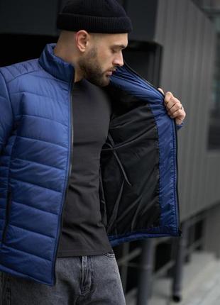 Удобная короткая куртка мужская весенняя осенняя стеганая синяя | демисезонные мужские куртки9 фото