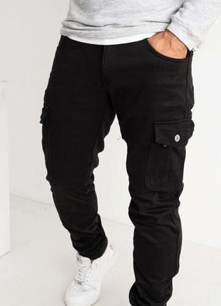 Джинси, штани чоловічі зимові на флісі з накладними кишенями "карго" стрейчеві fangsida, туреччина1 фото