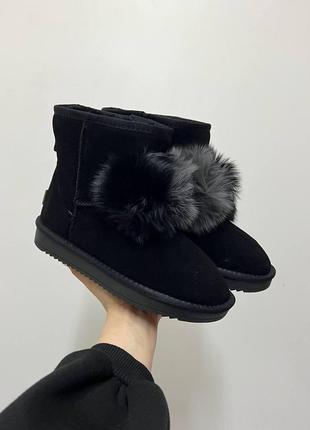 Уггі жіночі осінь — зима з хутром чорні