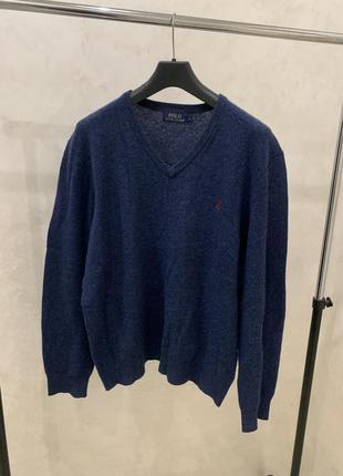 Шерстяной свитер джемпер бренда polo ralph lauren синий1 фото