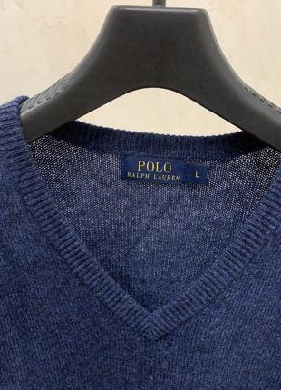 Шерстяной свитер джемпер бренда polo ralph lauren синий3 фото