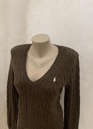 Polo ralph lauren женский вязаный свитер джемпер коричневый9 фото