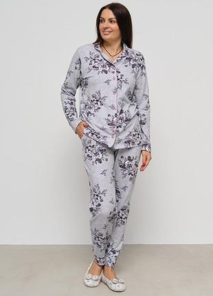 Пижама женская рубашка и штаны цветы 14606