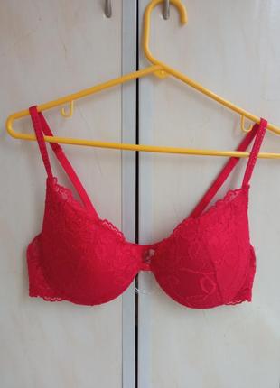 Красный бюстгальтер с пуш-ап 85с/90с/ красный бюстгальтер с кружевом