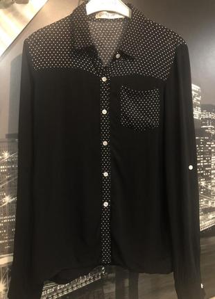 Рубашка чёрная с вставками в белый горошек