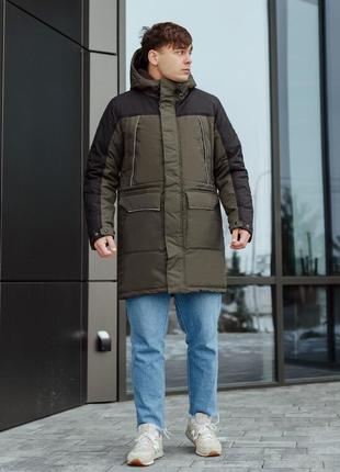 Мужская двухцветная зимняя парка staff sta khaki & navy