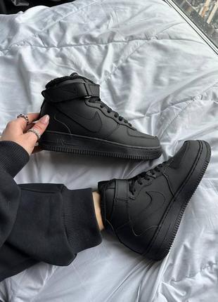 ❄️nike air force all black high fur❄️кросівки жіночі зимні чорні, женские зимние кроссовки найк, кросівки зимні чорні найк, кросівки чоловічі зимні