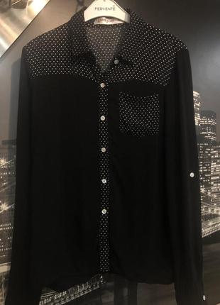 Сорочка чорна з вставками в білий горошок2 фото