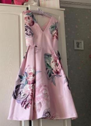 Платье, сукня, плаття, цветочный принт. пудра, фатин, пышное платье, фатиновая юбка, коктейльное платье1 фото
