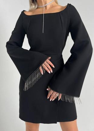 Женское платье короткое, черное белое с бахромой нарядное качественное праздничное9 фото